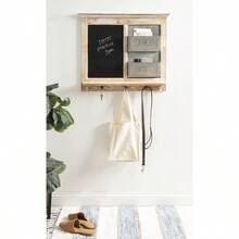 Idamae Farmhouse Wood Wall Organizer With Hooks; 28 X 25; White; Decorative Rustic Wall Organizer With Mail Holder; Chalkboard; And Three Key Holder Hooks - DistressedWhite - View 6