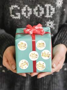 500pcs Golden Merry Christmas Round Stickers Xmas Decorative Sealing Stickers Christmas Gifts Packaging Supplies Labels Stickers Hand Ledger Stickers DIY Diary Hand Account Sticker Merry Christmas Decorations For Home 2025 New Year 2026 Decorations