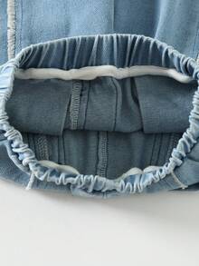 Timzgo Calça jeans desgastada para meninas, calça infantil com franjas e pernas largas, calça casual solta e reta com cós elástico e bolsos para meninas, adequada para uso diário e escolar - Baby Azul - Ver 8