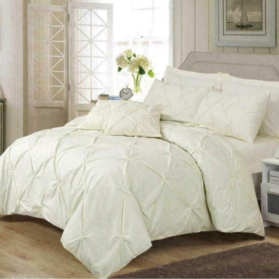 Pintuck Pleated Egyptian Cotton Mix Duvet Cover Set – Bedding Sets (Single To Super King) - Cream - 查看 1