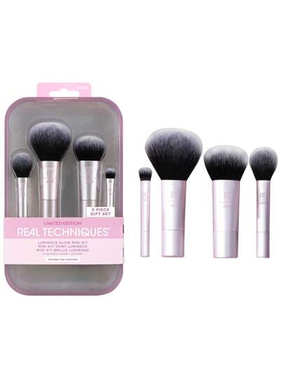 Real Techniques Real Techniques,Limited Edition Luminous Glow Mini Kit 5Pieces Gift Set,Mini Kit Teint Lumineux,Mini Kit Brillo Luminoso,Storage Tray Included,RT200 Mini Expert Face Brush Firm Bristles,RT407 Mini Multitask Brush Tapered Design,RT307 Mini Shading Brush Short,Dense Bristles,RT402 Mini Setting Brush Soft And Fluffy Bristles,Brush Tray Store And Display Your Favorite RT Brushes