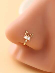 2 piezas Clips de nariz con diseño de mariposa y flor, accesorios de nariz de estilo bohemio minimalista y lindo, anillos de nariz sin perforación, para uso diario y como regalo - Multicolor - Ver 3