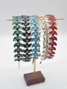 Green Crystal Rhinestone Headband, Wedding Hair Accessory, Women & Girls Bridal Headpiece, Christmas & Halloween Party Headwear - Multicolor - View 4