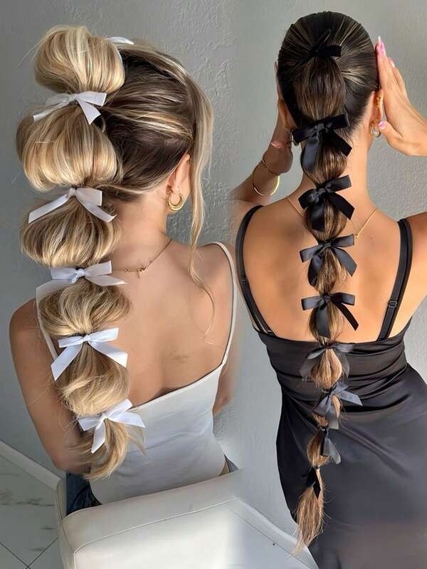 16pcs Multi-Function White Satin Ribbon Hair Accessories, Bow Hair Ties, Simple & Elegant New Korean Style Hair Ties, Ponytail Holders, Delicate Hair Decorations, Sweet Princess Casual Hair Accessories, Hair Elastics, Hair Rubber Bands, Scrunchies, Hair Rope, Elastic Hair Tie, Beautymakeup