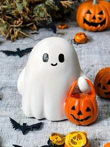 1pc Cute Resin Smiling Pumpkin Decor - Charming Resin Halloween Statue Desktop Ornament, Suitable For Spooky Autumn Decor, Perfect For Halloween Witch Theme, Halloween Decoration, Seasonal Display, Whimsical Design