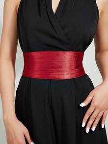 1 件女士腰带，优雅简约红色条纹面料弹性腰带，适合搭配毛衣、连衣裙、衬衫，适合派对、假期、工作通勤、秋冬秋季、秋季、万圣节 - 紅色 - 查看 2