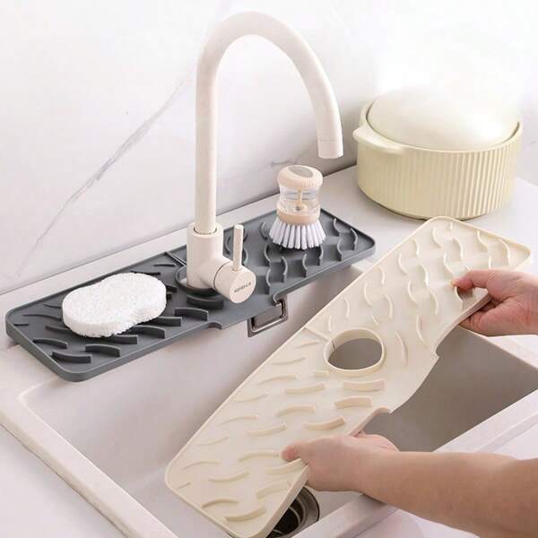 Sloped Drain Mat, Dish Drying Mat, Faucet Splash Guard, Sloped Splash-Proof Cutting Drain Mat, Silicone Drain Mat