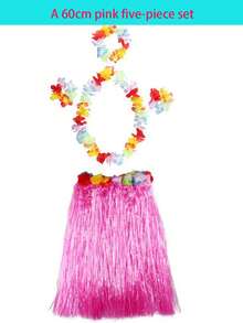 Conjunto de 5 piezas de disfraz de falda de hierba con corona de flores hawaianas, traje para celebración de festival, actuación en el escenario, evento escolar, ensayo de baile en grupo grande (cintura ajustable) Halloween