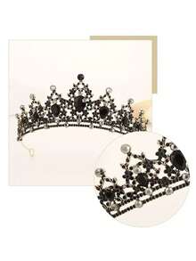 1 件复古深色风格万圣节水晶皇冠，适用于婚礼面纱、发髻发型、公主生日派对、表演服装配饰、化妆舞会、万圣节、圣诞节、角色扮演、冠冕、头饰、发环、头花环、发藤、头饰、发圈、金皇冠、万圣节发饰、金色头饰、万圣节头带、圣诞礼物、皇冠