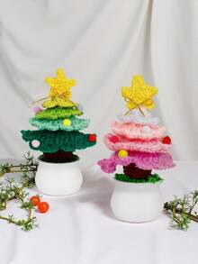 手工制作的圣诞树盆栽钩针编织，配有礼品盒和木质标签，独特的手工礼物，适合家庭和办公桌装饰，适合老师、同事、妈妈、姐妹、朋友圣诞树盆栽：针织圣诞树，适合家人朋友教室家庭办公室装饰圣诞装饰和装饰品 - 漸層色 - 查看 11