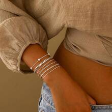 MBW Gold Bracelets Women, Dainty 14K Gold Plated Bracelet Stack Beaded Chain Bracelet Set Thin Small Cute Paperclip Bracelets Fashion Waterproof Jewelry Gold Accessories Women - MB-BR-11-BR3 - 查看 2