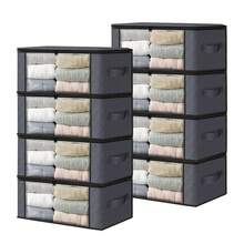 8pcs Large Foldable Clothes Storage Bags With Window And Handles, Bags For Clothes, Blankets, Carpets, Gifts, Toys, Space-Saving Movable Storage Bags For Bedroom, Home, Closet, Wardrobe - Grey - View 7