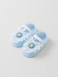 1 Pair Breathable Thin Baby Boat Socks, Floral Lace Design, For Toddlers 0-1 Years Old, Summer
