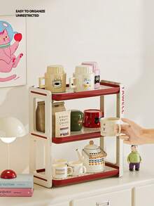 3-poziomowy regał z odpływem, jaskrawo kolorowy, pionowy regał na kubki/zestaw do kawy/słoik na przyprawy/kosmetyki/przybory toaletowe/różne przedmioty na blat kuchenny/stół jadalny/kredens/blat łazienkowy