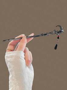 1pc Chinese Style Moon Hairpin, Vintage Tassel Hair Accessory, Elegant Bun Decor, Unique Design, Bun Extension, Hair Bun Maker, Bun Hair Piece, Hair Styling Pins, Pins For Hair, Bobby Pins, Hair Accessories, Head Accessories - Multicolor - View 4