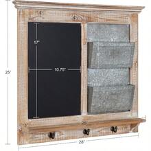 Idamae Farmhouse Wood Wall Organizer With Hooks; 28 X 25; White; Decorative Rustic Wall Organizer With Mail Holder; Chalkboard; And Three Key Holder Hooks - DistressedWhite - View 5