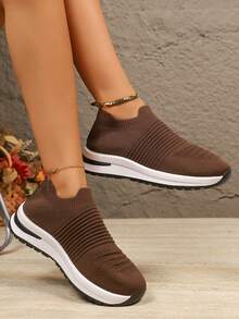 Neue Herbst Damen Lässig Slip-On Sneaker mit versteckter Keilabsatz