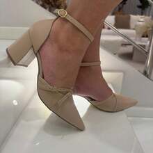 Show Show Slingback Buckle Pumps Women's Pointed Toe, Thick Heel - NAPA ALMOND - View 3