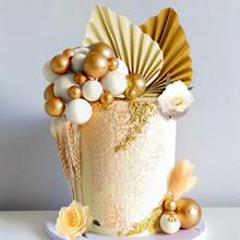 LaVenty 香槟玫瑰蛋糕装饰球蛋糕装饰金棕榈叶蛋糕装饰波西米亚蛋糕装饰波西米亚蛋糕装饰白金球蛋糕装饰波西米亚派对用品 - 香檳色 - 查看 4