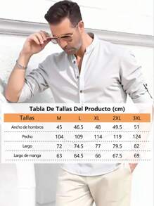 Camisas Hombre de Manga Larga de Algodón y Lino Con Cuello Alto, Playeras de Hombre de Moda de Manga Larga de Corte Entallado, Camisa de Hombre de Manga Larga Para Casual Diario de Trabajo - Blanco - Ver 8