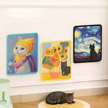 1 件耐用剑麻猫抓柱和猫抓垫悬挂式宠物猫抓柱宠物玩具节省空间猫爪研磨工具防抓爬垫防滑家具保护器梵高星空向日葵油画设计送给猫爱好者的理想礼物适用于家庭厨房客厅卧室宠物配件猫主人宠物必需品 - 彩色 - 查看 3