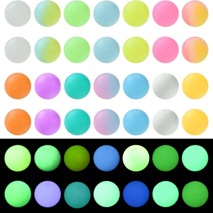 40/100pcs Random 12/15mm Glow-In-The-Dark Silicone Beads, Colorful Luminous Round Bubble Gum Beads For DIY Crafts