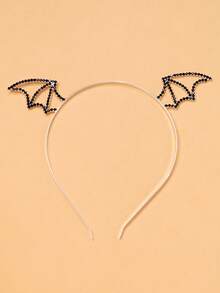 1pc New Halloween Party Headband, Funny Devil Horns & Bat Wings Decor, Rhinestone Headpiece, European & American Holiday