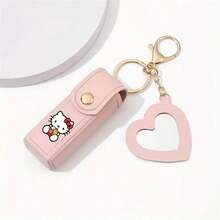 Sanrio 1pc Hello Kitty Portable Lipstick Storage Bag, Lovely Mirror Lipstick Protective Leather Case, Cute Simple Pendant Keychain, Mini Coin Purse, Lip Makeup Bag, Best Gift For Girlfriend (Stickers Are Random)