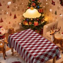 1pc Rectangular Tablecloth, Classic Red & Black Plaid Christmas Tablecloth With Minimalist Reindeer Print Design, Suitable For Various Christmas Scenes, Washable And Reusable, Applicable For Daily Home, Restaurant, Living Room Gatherings, Christmas Themed Parties, Indoor/Outdoor Use - Multicolor - View 11