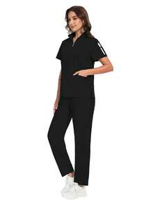 Đồng phục phẫu thuật dành cho nữ điều dưỡng, áo và quần đồng phục, đồng phục y tế, đồng phục thẩm mỹ viện, spa, bệnh viện, trang phục công sở, màu đen mùa xuân. - màu đen - Xem 2