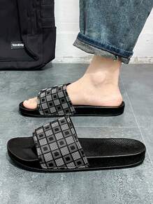 Men's Shoes, Men's Checkered Home Casual Slippers, Breathable And Durable, Suitable For Bathrooms, Beaches, And Home Wear