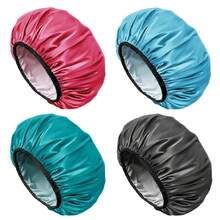 Gorro de ducha para hombres, gorro de pelo reutilizable impermeable de doble capa de satén EVA para mujeres pelo largo (todo negro 4 Pack) - Rosa Rojo-Verde-Azul-Negro - Ver 13