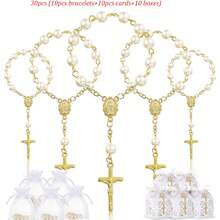 30件/包洗礼礼品套装，亚克力洗礼念珠配人造珍珠和欧根纱袋，适合作为洗礼派对礼物（金色珍珠手链） - 彩色 - 查看 10