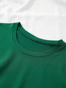 Women's Clothing, Summer Cotton T-Shirt, Vibrant Leaf And Fruit Print, Round Neck, Bright Pink, Washable, Casual Top For All Seasons, Designer Women's Clothing. - 綠色的 - 查看 4