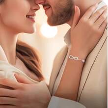 1pc S925 Sterling Silver Infinity Love Symbol Women Bracelet Embellished With High Carbon Rhinestones Heart Shaped Blue & Red Stones, Gift For Valentine's Day - Star - View 10