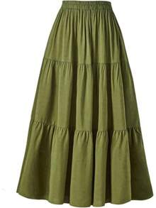 Women's Summer Long Flowy Renaissance Skirt With Pockets - Boho High Waist A-Line Maxi Skirt,Vacation Outfits Women,Valentine Outfits For Women,Street Photography - 橄欖綠 - 查看 1