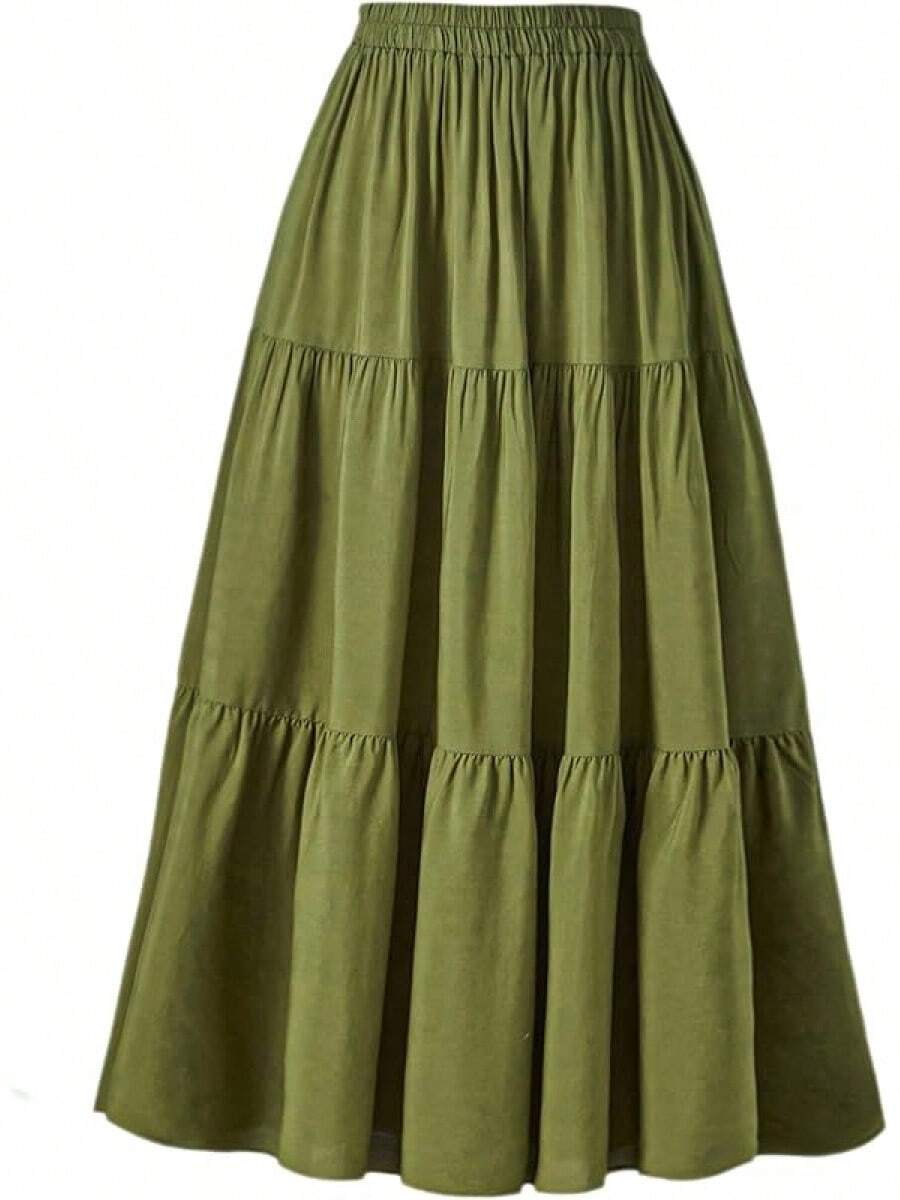 Women's Summer Long Flowy Renaissance Skirt With Pockets - Boho High Waist A-Line Maxi Skirt,Vacation Outfits Women,Valentine Outfits For Women,Street Photography - 橄欖綠 - 查看 1
