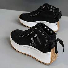 New Style Shoes For Women 2025 Spring And Summer Breathable High Top Thick Bottom Heightening Versatile Classic White Shoes Sports Shoes - 黑色 - 查看 4