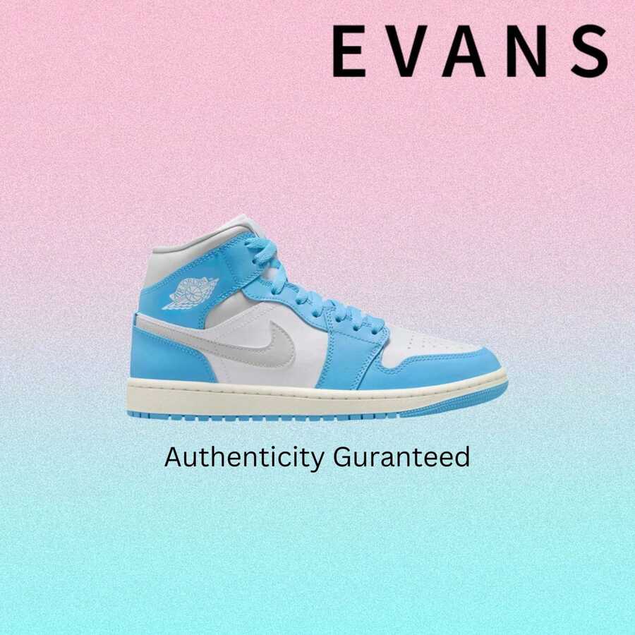 Nike Air Jordan 1 Mid Dark Powder Blue White Grey BQ6472-400 Women Fashion Sneakers New Vintage-Spring Summer-Inspired Running Shoes, Shock-Absorbing Comfort, Gym To Streetwear-Back To School - Powder Blue and White - View 1