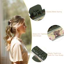 Hair Claw Clips, Highland Cattle Hair Claw Clips For Women, Matte Faux Leather Hair Claw Clips For Thick Hair