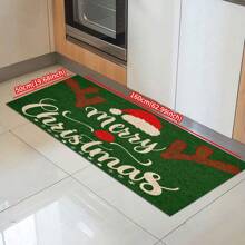 1/2pcs Winter Wonderland Christmas Doormat Set, Lightweight, Non-Slip, Washable, Made Of Synthetic Fiber With Rubber Backing, Christmas Decor Floor Mat With Green Border And Snowflake Pattern, Suitable For Living Room, Kitchen, Bathroom, Dining Room, Study