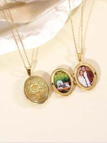 Colar vintage personalizado com foto, colar com pingente de corrente banhada a ouro 14K, design com padrão vintage, estilo único, pingente à prova d'água, caixa de corrente que abre para guardar a foto, presente ideal para mãe e namorada, ótima opção para volta às aulas, Ano Novo, Halloween e Natal. - Caixa multicolorida - Ver 2