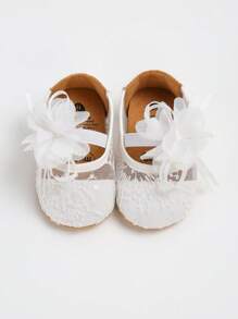 Infant Mary Jane Flats For Girls With Bowknot Anti Skid Sole Infant First Walker Princess Dress Crib Wedding Shoes