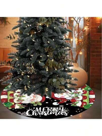 1 pieza/260 piezas Falda para árbol de Navidad, plato para pastel con diseño de Papá Noel y muñeco de nieve, alfombra adecuada para decoración de piso interior y exterior, falda para árbol de Navidad que crea ambiente navideño, alfombra decorativa para reunión familiar y fiesta de Navidad, para decorar la base del árbol, adecuada para escenario navideño, decoración de ambiente festivo, disposición del árbol de Navidad en la sala de estar, escenario de fiesta navideña, decoración navideña del hogar, creando un dulce sentimiento navideño