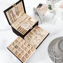 Sour Lemon Jewelry Box 3 Levels, Large-Capacity Jewelry Storage Box, Jewelry Box With 2 Drawers, Suitable For Rings, Necklaces, Watches, Earrings, Bracelets, Watch Jewelry Storage Display Box, Lockable, Gift Idea