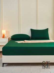 1 pieza Sábana ajustada de color verde oscuro, protector de colchón, funda de colchón para cama, sábana, suave y transpirable, para cama de todos los tamaños - Twin, Full, King, Queen con bolsillo profundo de hasta 30 cm. Textil para el hogar