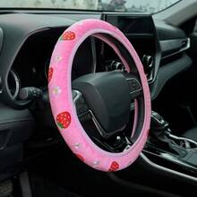 DCute Daisies Strawberry Embroidery Pink Steering Wheel CoverWomen Car Steering Wheel Covers Protector Strawberry Car Accories UniversalFit Most Cars 15 Inch7001 - 粉色 - 查看 6