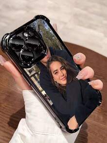 1個DIY可愛黑色防震一體式鏡頭保護客製化照片印花手機殼氣囊設計 適用於17 Pro Max/16 Pro/16 Plus/15/14/13/12/11 生日週年紀念婚禮禮物派對、母親節禮物、父親節禮物 - 黑色 - 查看 3