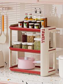 3-poziomowy regał z odpływem, jaskrawo kolorowy, pionowy regał na kubki/zestaw do kawy/słoik na przyprawy/kosmetyki/przybory toaletowe/różne przedmioty na blat kuchenny/stół jadalny/kredens/blat łazienkowy