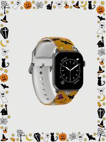 1pc Orange Base Black Spider Soft Elastic Breathable Comfortable Wristband Replacement Watch Band Compatible With Samsung, Garmin, Honor Smartwatches, Apple Watch 38mm 40mm 41mm 45mm 44mm 42mm 49mm, Fashionable Casual Multi-Color Silicone Band Compatible With Apple Watch Ultra Series SE/10/9/8/7/6/5/4/3/2/1